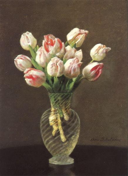 Otto Scholderer Tulpen in hohem Glas Sweden oil painting art